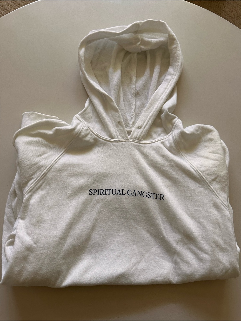 Spiritual Gangster Cream Pullover Hoodie with Black Logo
